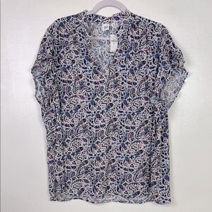Gap New Women’s XXL‎ V-Neck Rayon Flutter Sleeve White Paisley Print Top